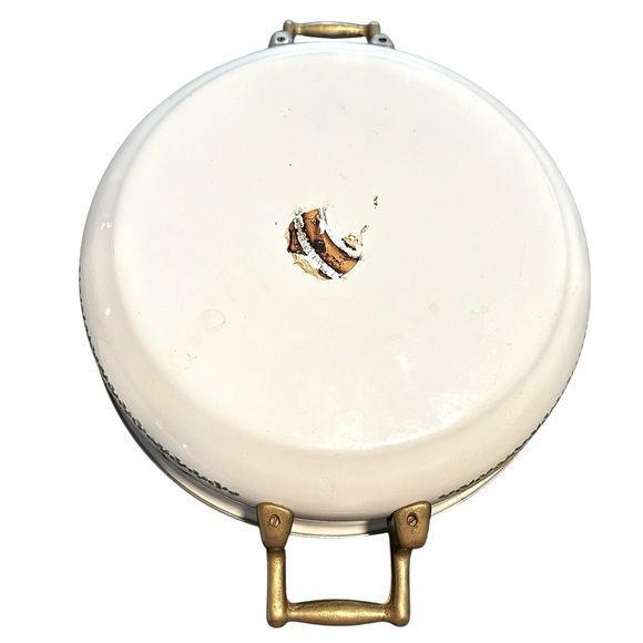 Vintage Lincoware Floral Enameled Pot Casserole Server Dutch Oven Brass Handles - Picture 4 of 8